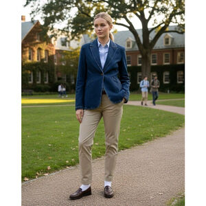 Evereve Blazer Womens Blue Notch One Button Stretch Denim Blazer Size XS